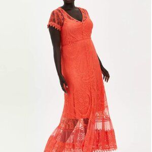 Torrid Coral Orange Maxi Lace Button-Front Dress Fairycore Beachy Wedding Sz 2X